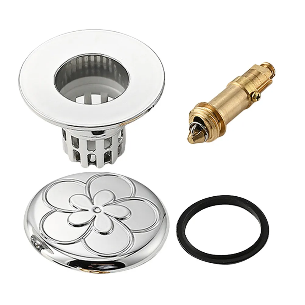 

Premium Press Down Bathroom Sink Drain Stopper with Built-in Hair Filter ABS Copper Construction Easy Clean Universal Fit Sink
