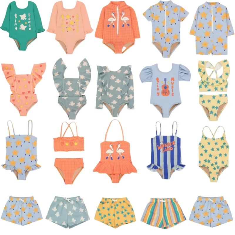 New 2025 Children's Summer TC Fashion Seaside Boys and Girls Cute Top Shorts Swimsuit One Piece Printed Set