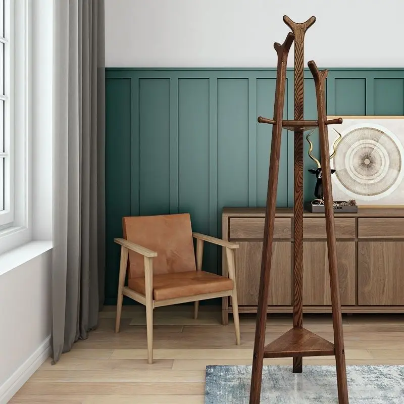 All solid wood ash wood clothes rack floor-to-ceiling hanger three-bar modern Chinese coat rack