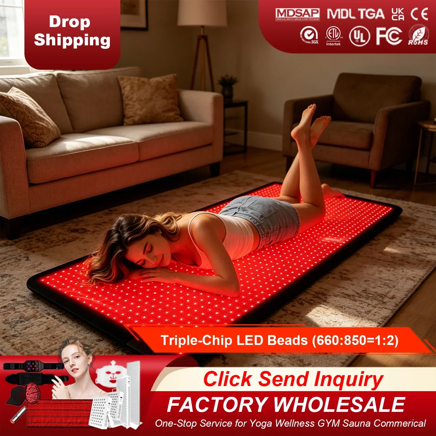 ILUXRED OEM Red Light Therapy Mat Full Body Therapy Mat Sleeping Bag Leg Back Yoga Mat for Pain Relief