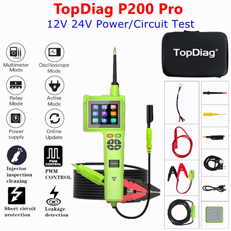 TopDiag P200 Pro Automotive Circuit Tester 12V 24V Power Circuit Probe Kit Car Voltage Resistance Relay Test Car Diagnostic Tool