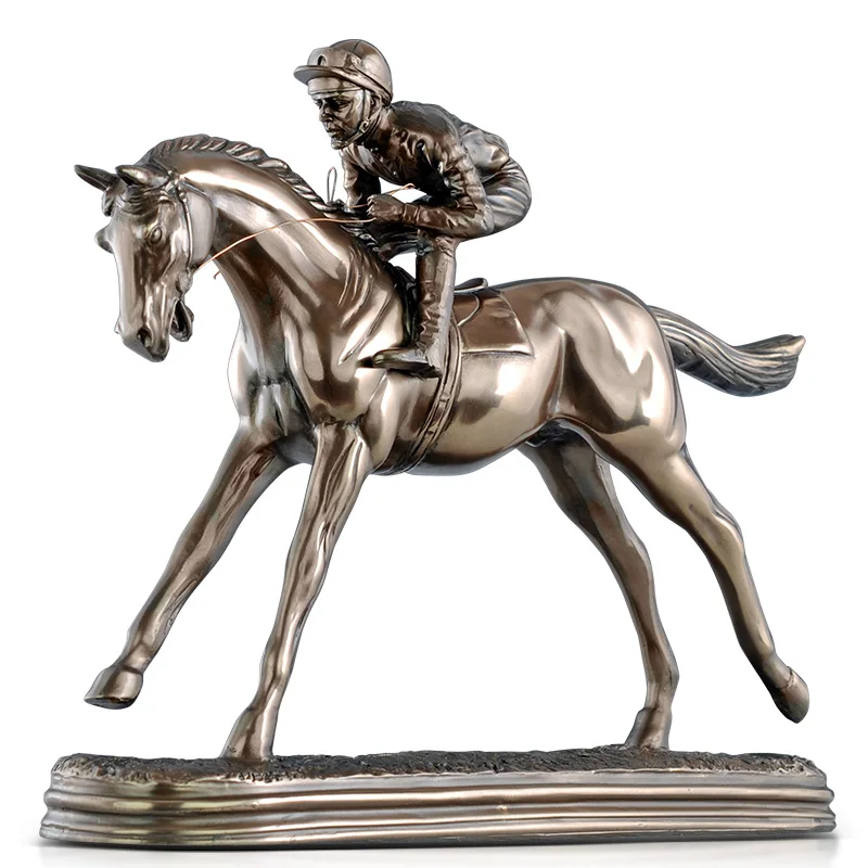 

Vintage Horse Racing Statue Handmade Sculpture Sports Souvenir Ornament Art and Craft for Commerce Gift Office Decor