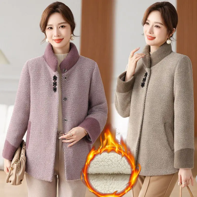 

Mom's Single-Breasted Add Velvet Keep Warm Mom Autumn Winter Cotton-Padded Clothes Cotton Coat Comfortable Ladies Jacket TS615