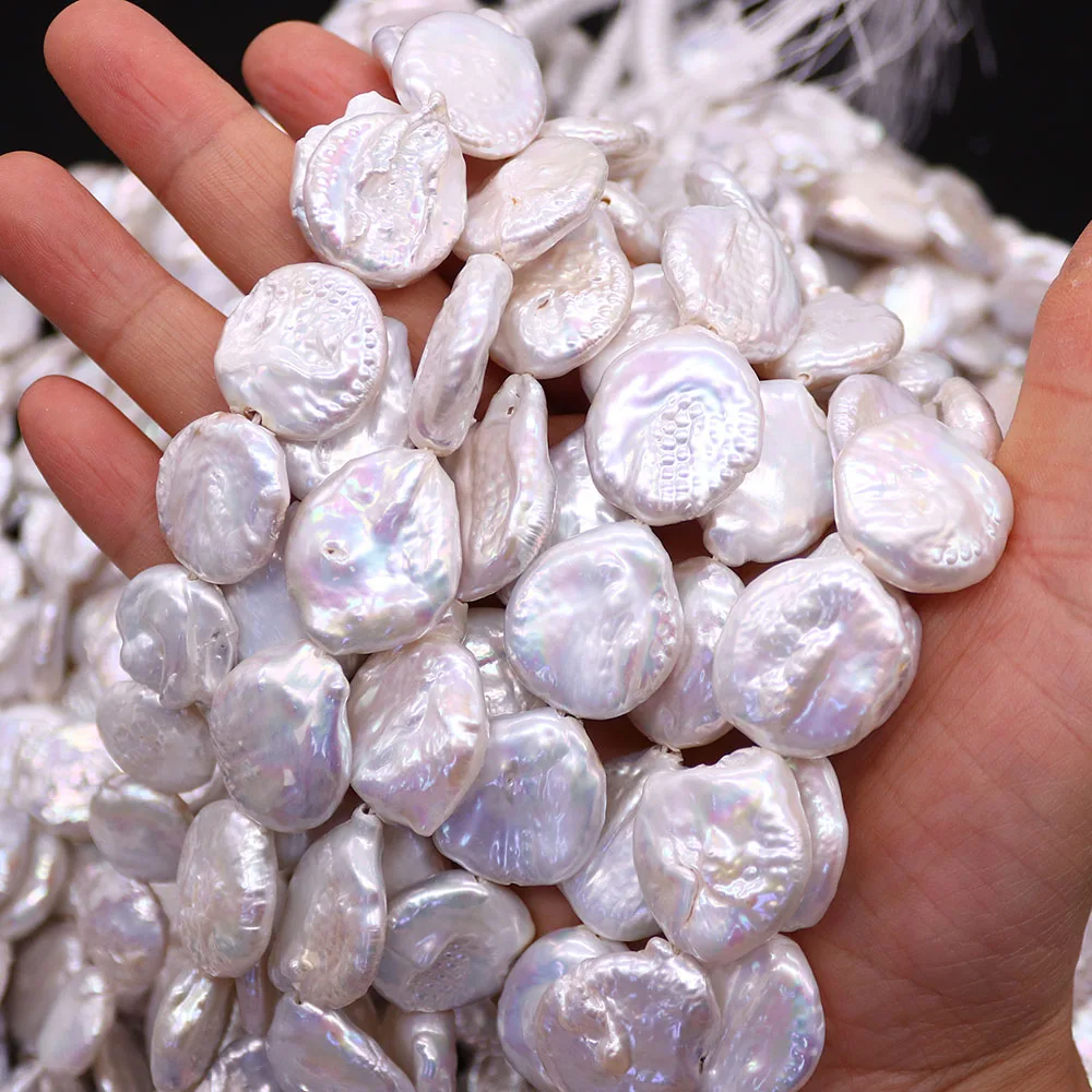 

Natural Freshwater Pearl Round Button Beads White Straight Holes Loose Bead 1 Strand DIY Necklace Bracelet Earring Accessory