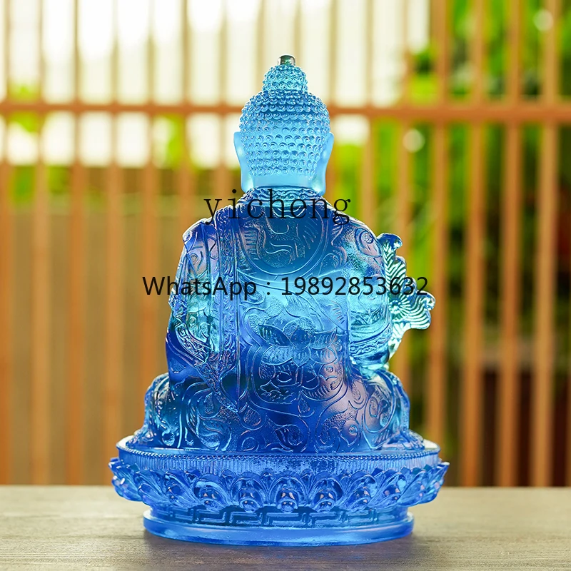H3-24  Ancient Glazed Light King Tathagata Home Tabletop Ornament Daily Gift Box