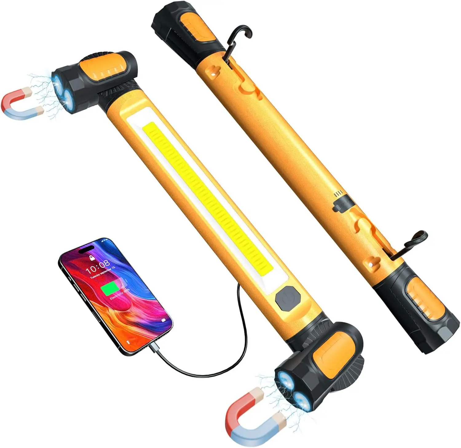 3200LM Rechargeable Magnetic LED Work Light with Hooks, 5400mAh Battery for Automotive Workshop Emergency Tools