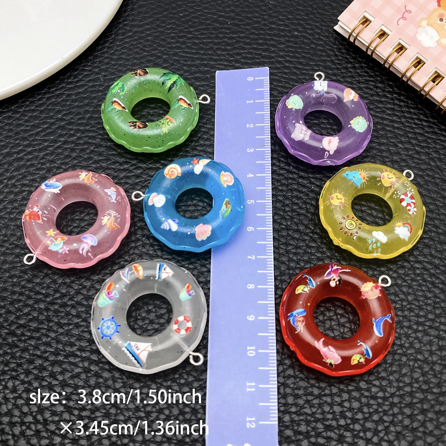 4/10pcs Hot-Selling DIY Resin Creative Realistic Transparent Color Swim Ring Pendants, Summer Charm Accessories for Phone Straps image 3