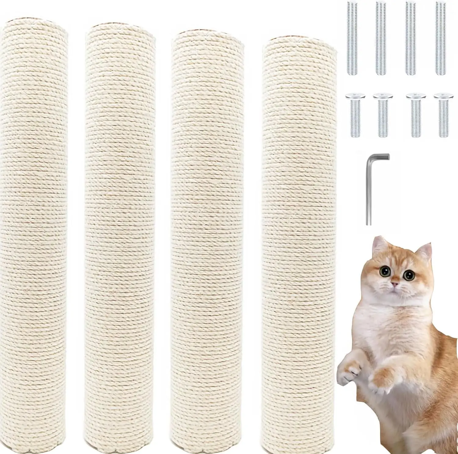 

4 PCS M8 Cat Scratching Post Replacement,15.7Inch Sisal Pole Cat Tree Replacement Post with Screws,DIY Scratcher Scratch