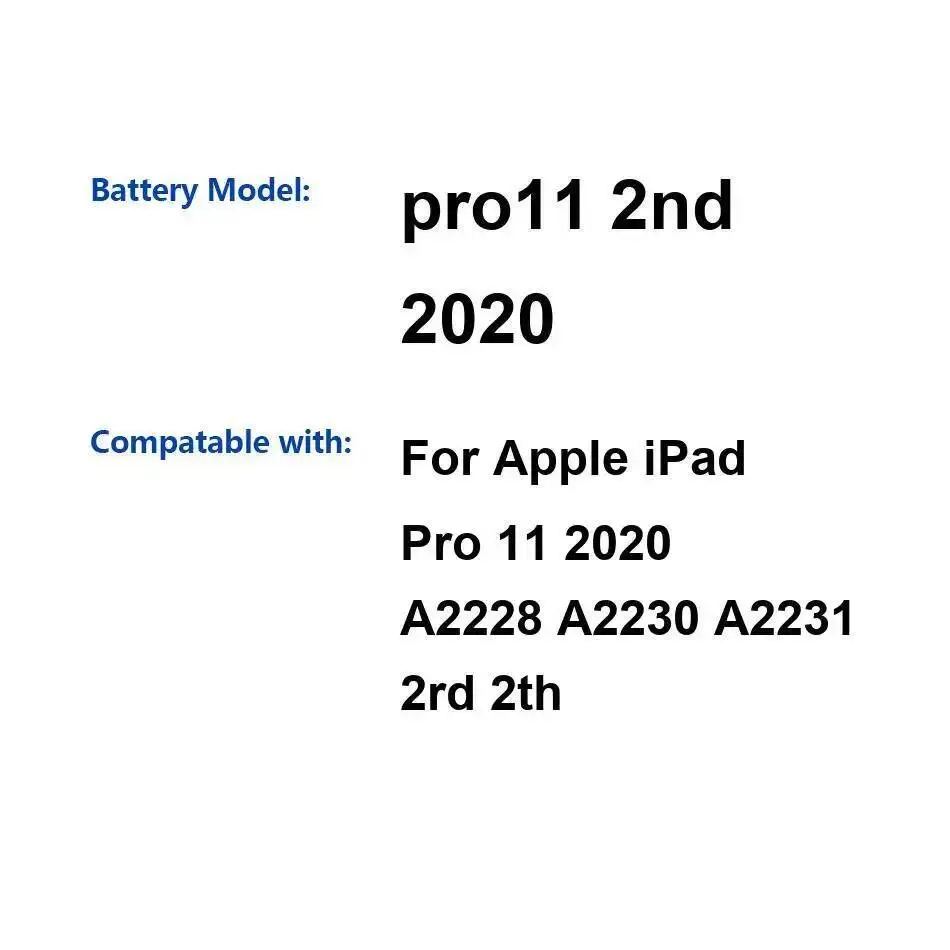 Long-Lasting Performance 7540Mah For Apple Ipad Pro 11 2020 A2228 A2230 A2231 2Rd 2Th Pro11 2Nd Tablet Battery