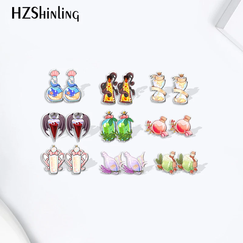 2023 Cartoon Halloween Perfume Magic Potion Acrylic Resin Stud Earrings Epoxy Handmade Jewelry Gifts Friends