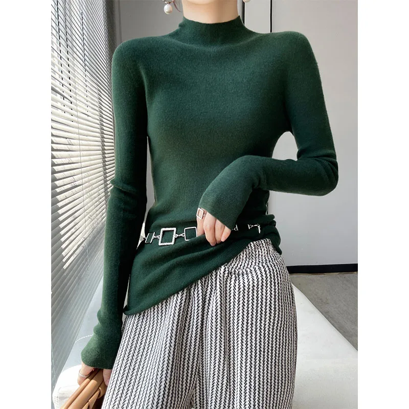 Half Turtleneck Sweaters 2022 Women High Elasticity Jumpers 100% Pure Wool Knit  Female Pullovers Bottomed Soft Clothes