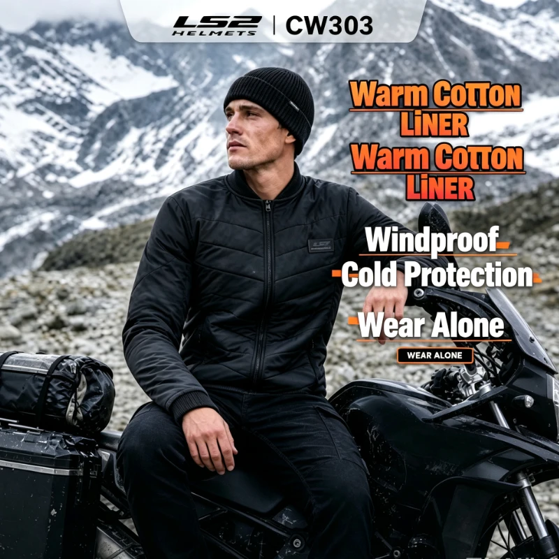 LS2 CW303 Motorcycle Riding Jacket Warm Cotton Inner Liner Windproof Cold Resistant Wear Alone Coat For Men Women Winter