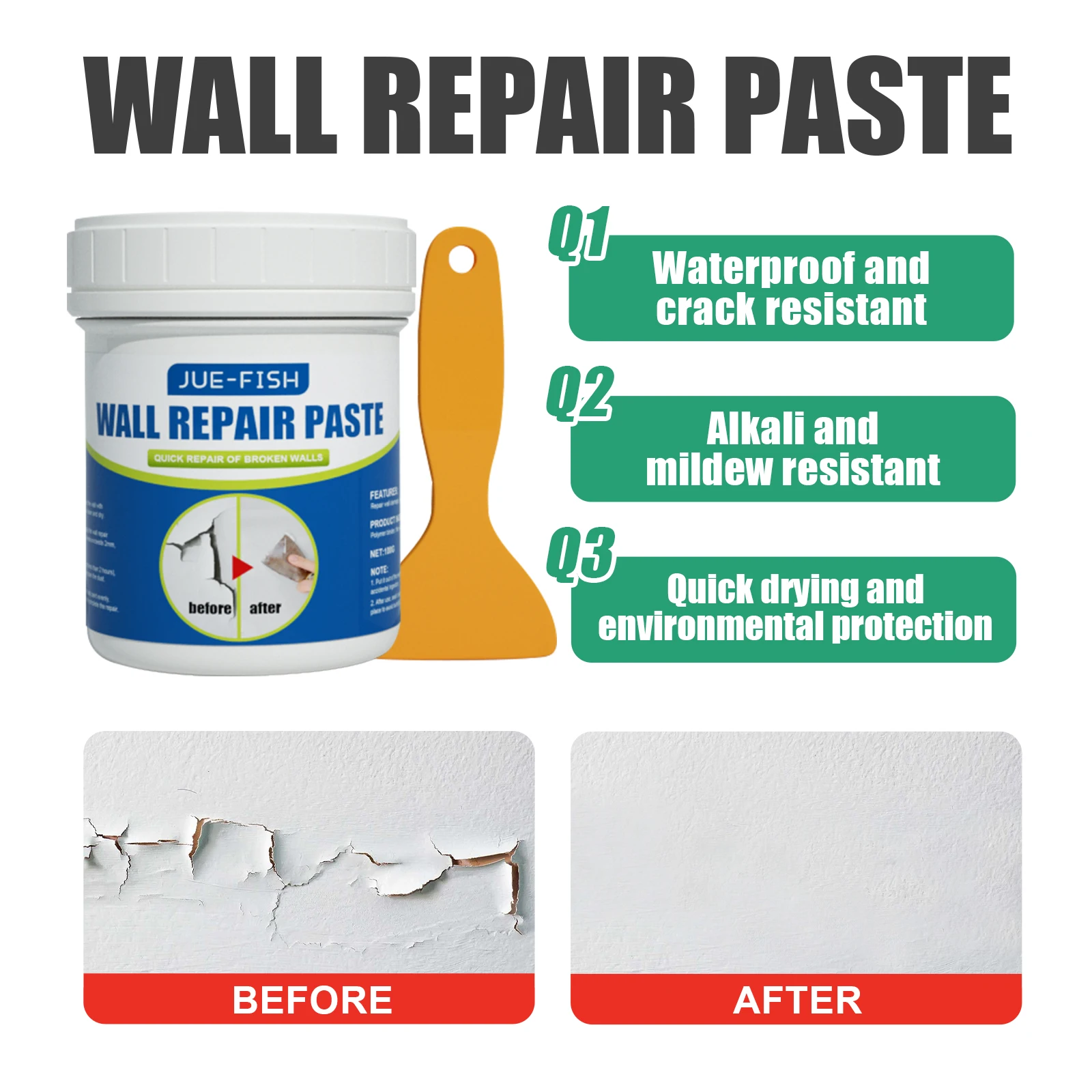 Pasta reparadora de paredes, reparación de manchas, pintura de pared, pelado, resistente a la humedad, pintura de pared, pasta de parche de grietas