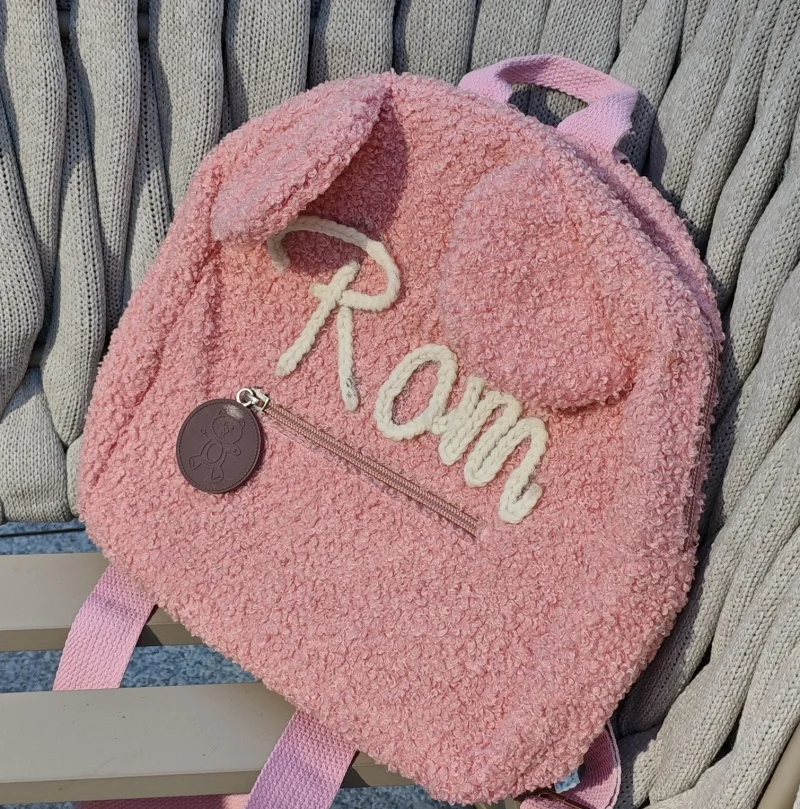 Mochila personalizada de urso de pelúcia, nome feito à mão, mochila escolar infantil, presente de festa de dia das crianças, bolsa de aniversário, nome personalizado