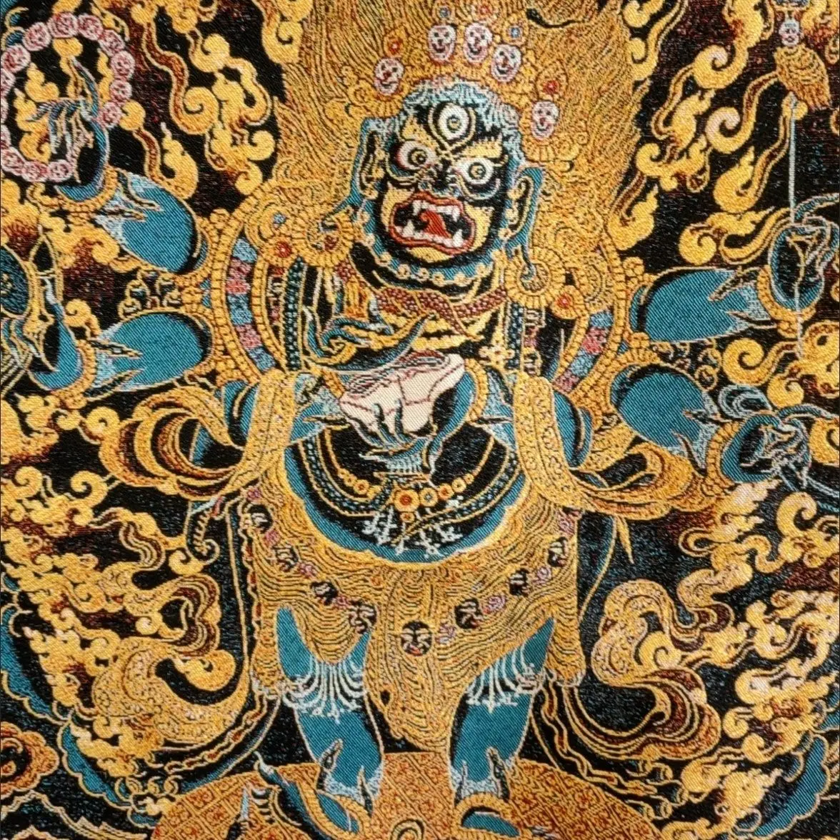 Tibetan Buddha statue, Nepalese thangka embroidery, six-armed black mahagala, Tibetan thangka 60 * 0
