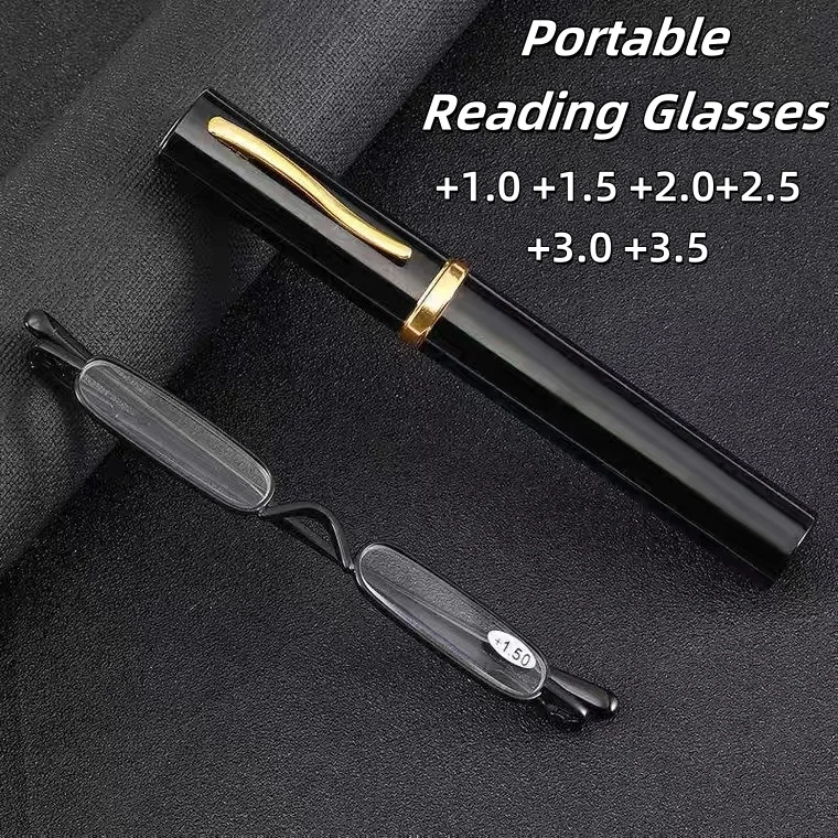 

Portable Mini Pen Holder Reading Glasses High Definition Ultra Light Spring Frame Glasses Blue Light Blocking Eye Protection