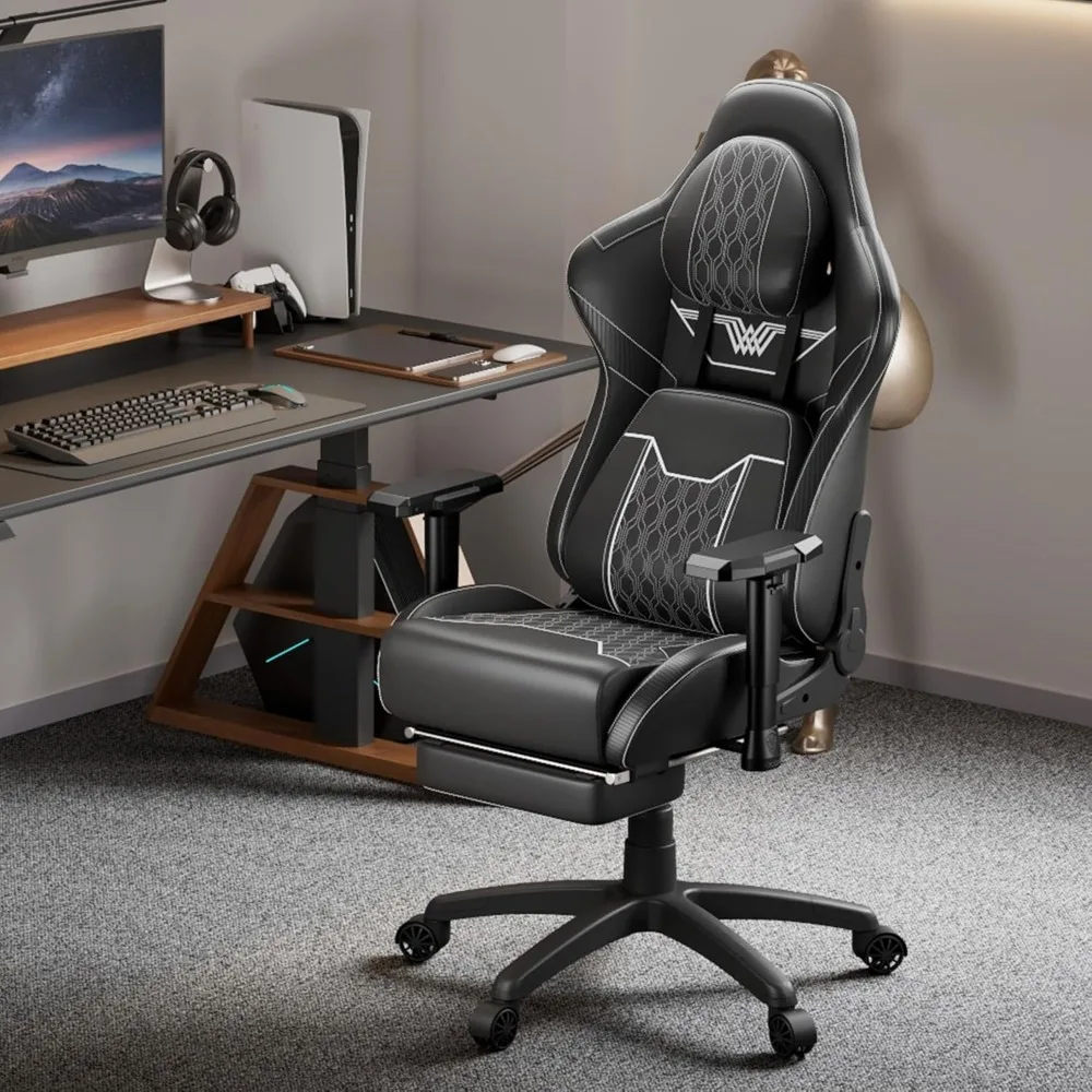 Big and Tall Gaming Chair with Footrest,High Back Ergonomic Office Chair with Comfortable Headrest and Lumbar Support,4DArmrests