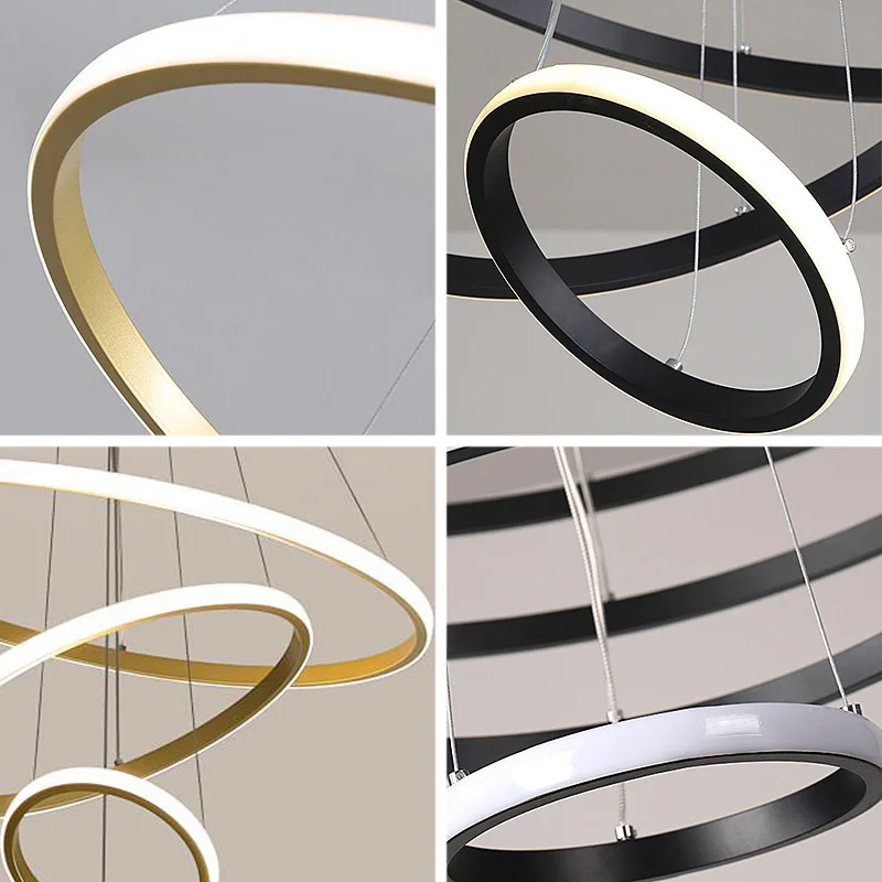 北欧レストランラウンドサークルシリコンシャンデリアダイニングルームペンダント照明シンプルなスタイルのリビングルームアルミペンダントライト