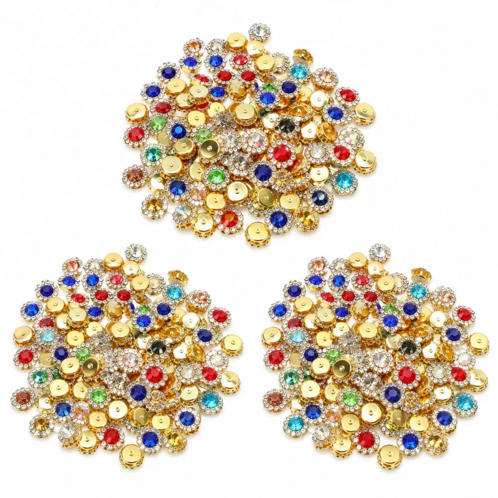300pcs Assorted Color Rhinestone Buttons Gold Tone Base Glass Rhinestone Rhinestone Claw Cup Bright Finish Multi Size