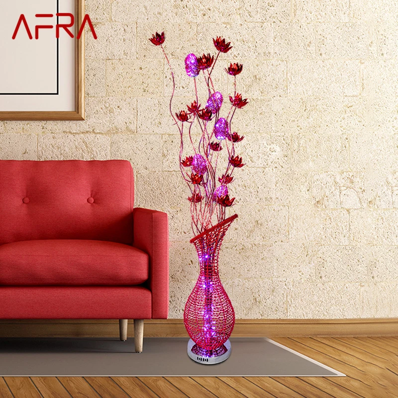 afra nordic led lampada de assoalho para sala de estar luz decorativa em pe arte moderna flor vermelha sala de estar sofa quarto hotel original 01