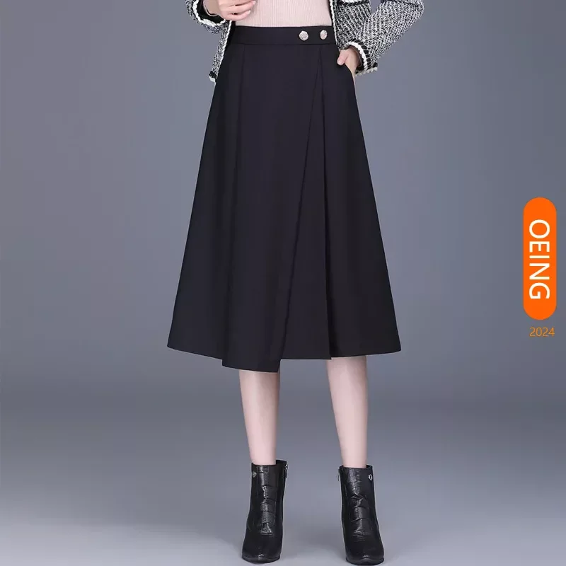 

Women Chic High Waist Irregular A-line Coffee Black Skirt 2024 Spring Autumn Office Lady Elegant Slim Mid-long Skirts 4XL 9930