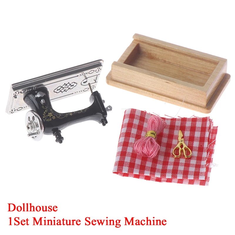 

1/12 Dollhouse Miniature Sewing Machine with Scissors Thread Cloth