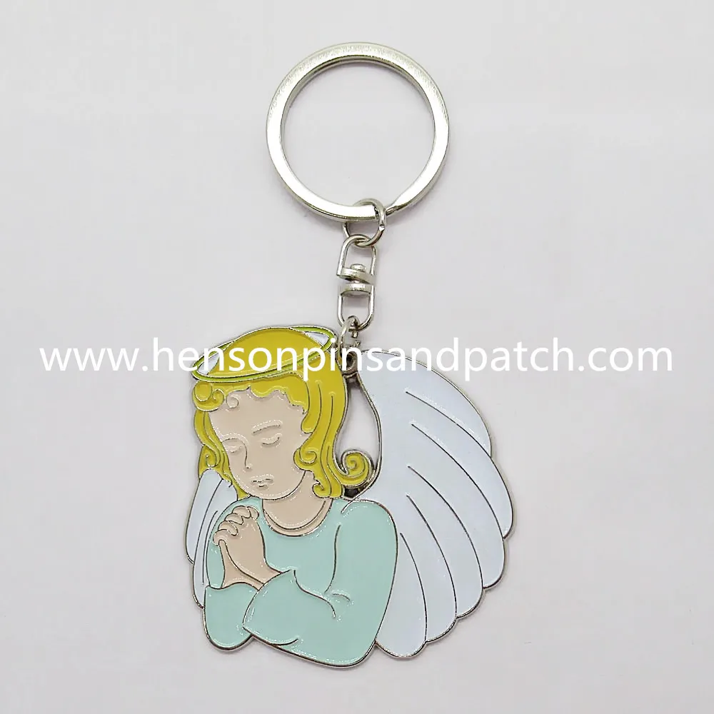 Custom dye black soft enamel glow in dark enamel angel keyring