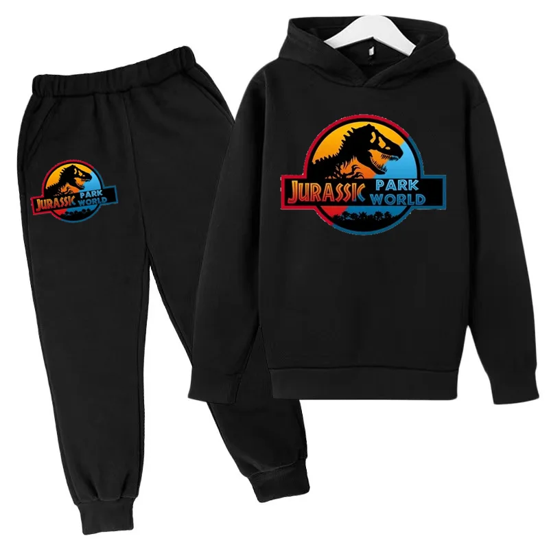 Crianças roupas jurassic park dinossauro impressão menino menina criança casaco menina 3-12y moletom topo + calças 2p elegante conjunto casual