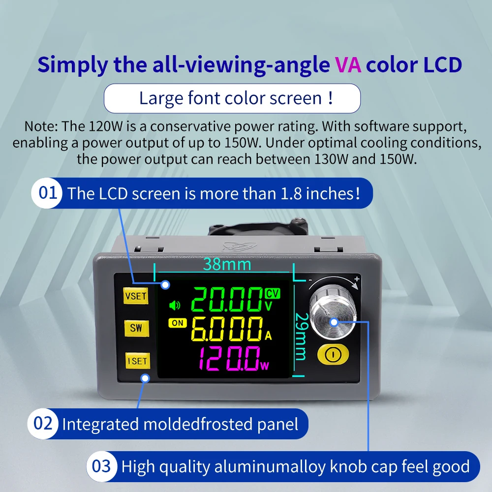 Imagem -02 - Buck Boost Converter Regulado Ajustável Laboratório de Alimentação Módulo de Alimentação Mppt 120w 60w cc cv cw 636v 5v 6v 12v 24v dc