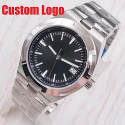 41MM NH35 Movement Custom Logo Silver /Black Sterile Dial Date Window Sapphire Glass Stainless Steel Casual Men Watch