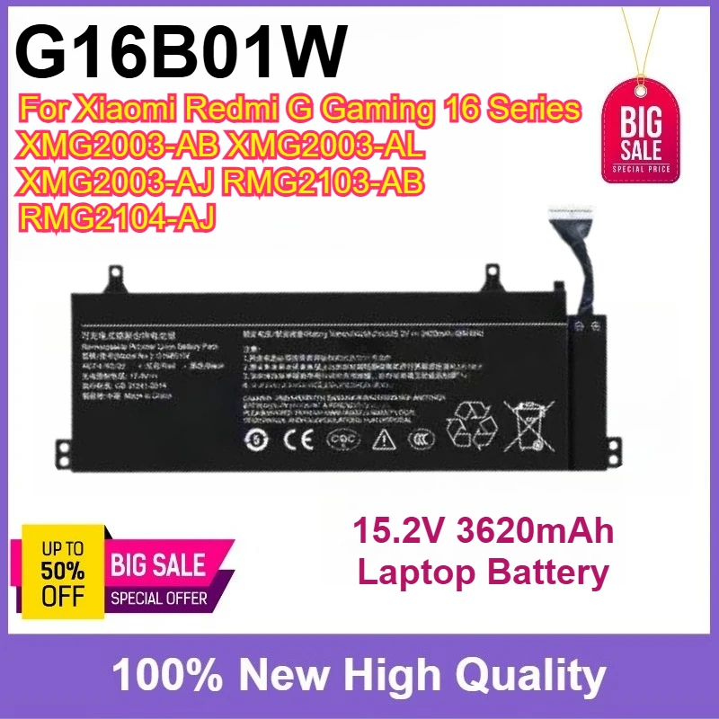 

New 3620mAh G16B01W Laptop Battery For Xiaomi Redmi G Gaming 16 Series XMG2003-AB XMG2003-AL XMG2003-AJ RMG2103-AB RMG2104-AJ