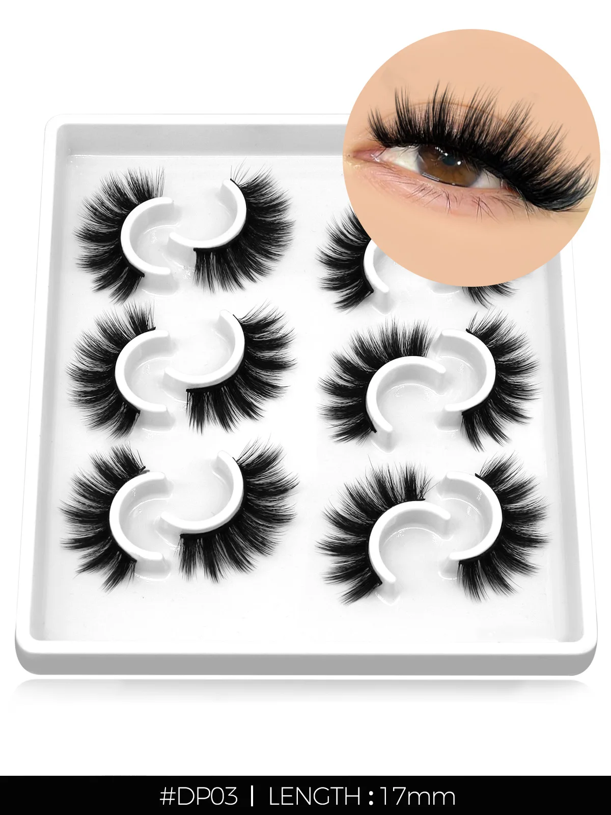3D Natural False Lashes, Cat Eye, 6 Pairs