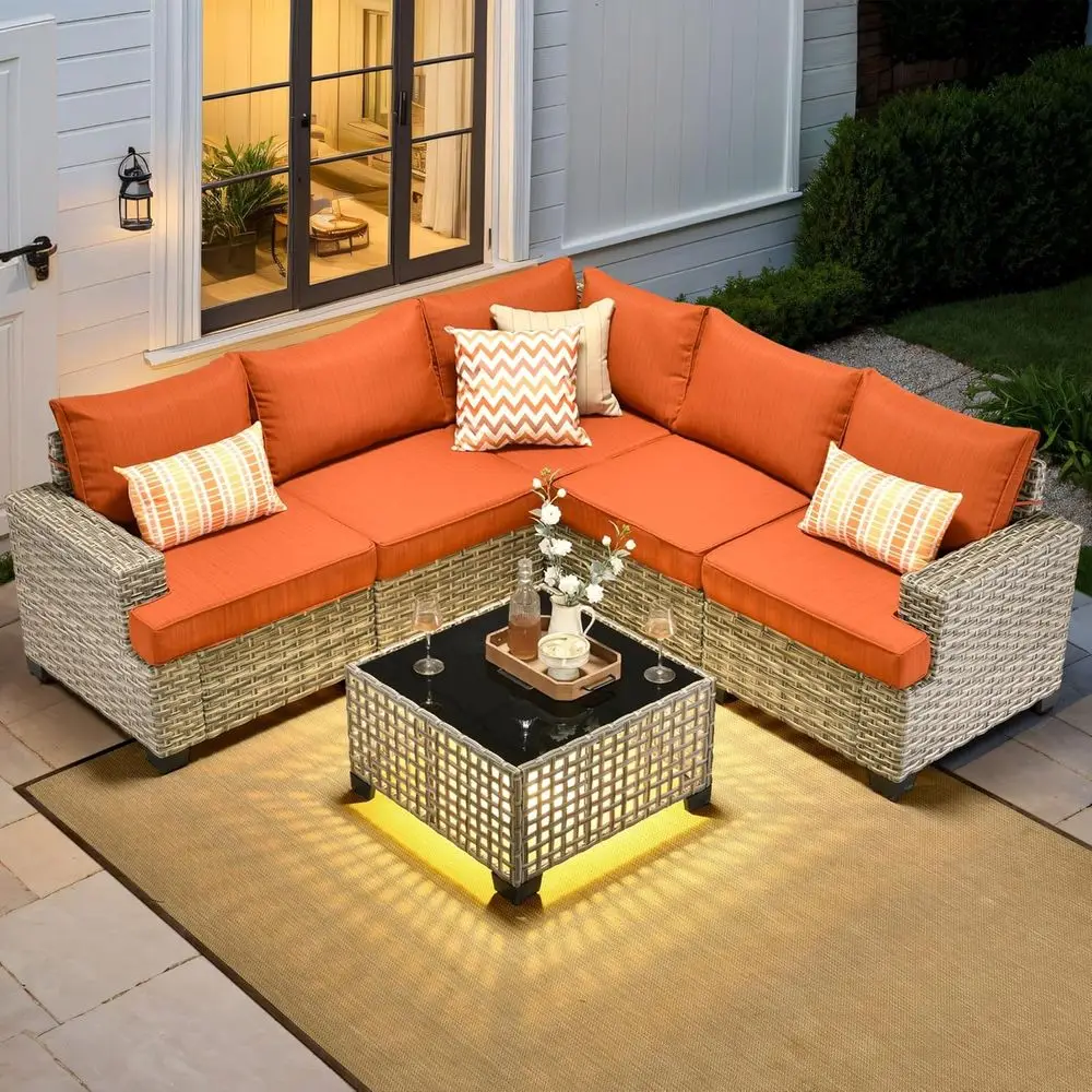 

Outdoor Sectional Patio urniture Set,6 Pieces Wicker Contion Sets L Shaped Couch,Extra Deep Out Door Soa Outside urniture,Brick