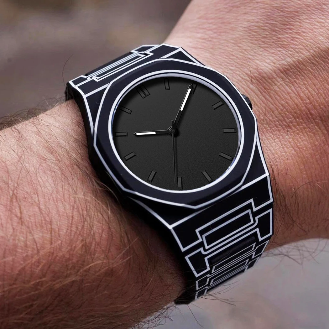 패션 캐주얼 남성용 방수 플라스틱 쿼츠 시계 블랙 대형 다이얼 스포츠 시계