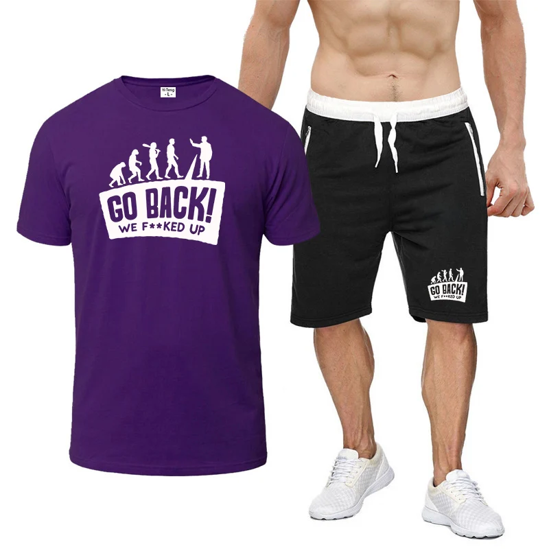 Evolution Themed Humor Men's short-sleeved suit is suitable for a two-piece casual look in summer hoodies jacket