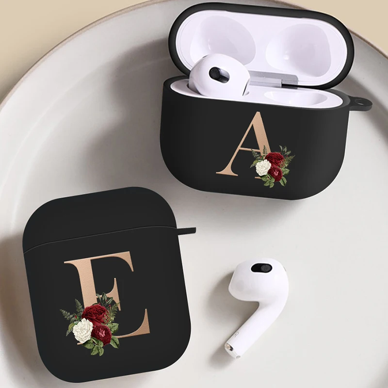 

2022 Earphone Case For Airpods Pro 2 Case 26 Letters Name Black Cover Airpods 3 Gen Air Pods 2 1 Bluetooth Headphone Accessories