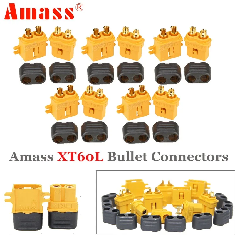 Connecteurs à balle Amass XT60-L XT60L, 5 paires/lot, avec manchon de protection pour batterie Lipo RC, voiture, camion, avion, drone, jouet