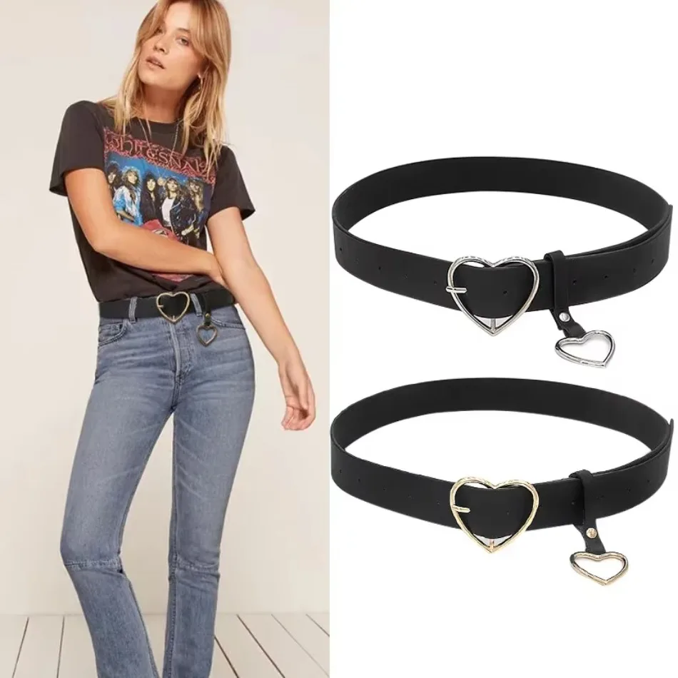 

New 2026 A Women's Leather Wide Belt With A Golden Heart Buckle Retro Tied Belt For Jeans Has An Elegant Style