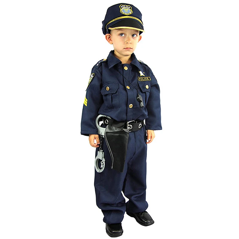 Kinder Halloween Polizist Cosplay Kostüm Kinder Karneval Polizei Uniform 90-150cm Junge Armee Polizisten Deluxe Polizist Anzug