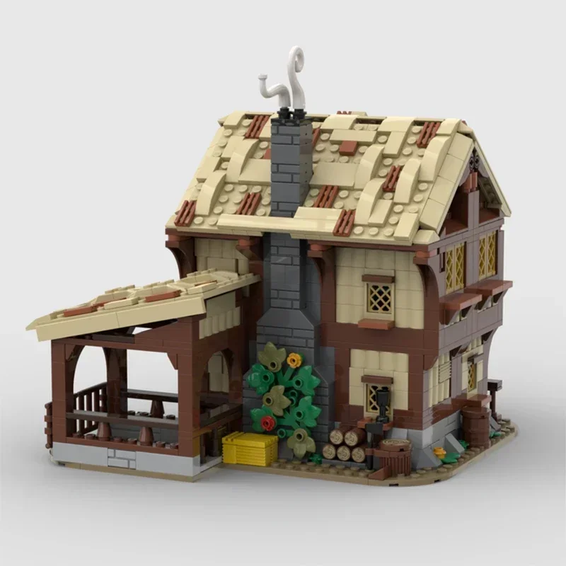 Medieval vista de rua modelo moc tijolos de construção aldeia taverna tecnologia blocos modulares presentes brinquedos natal diy conjuntos montagem