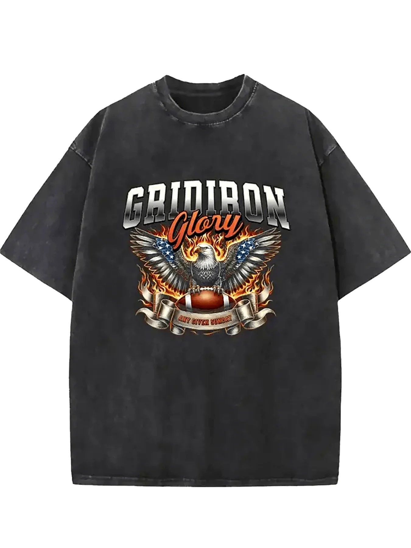 Men's Gridiron Glory Retro Washed Football Eagle Graphic T-Shirt - Soft and Breathable Fabric, Loose Fit, Crew Neck, Vintage Sports Design with the Words Gridiron Glory - Ideal Gift for Football Fans, Dads, and Friends - for Casual Game Days and Leisure Occasions