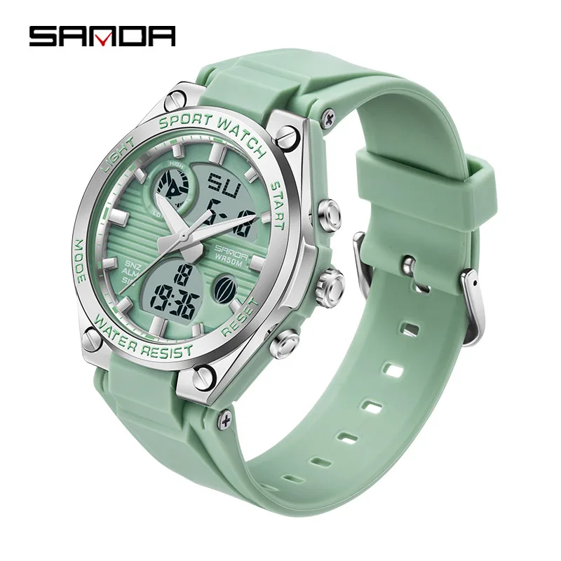 SANDA High School Student Electronic Watch Men's and Women's Dual Display Sports Watch 50m Waterproof Night Light stopwatch