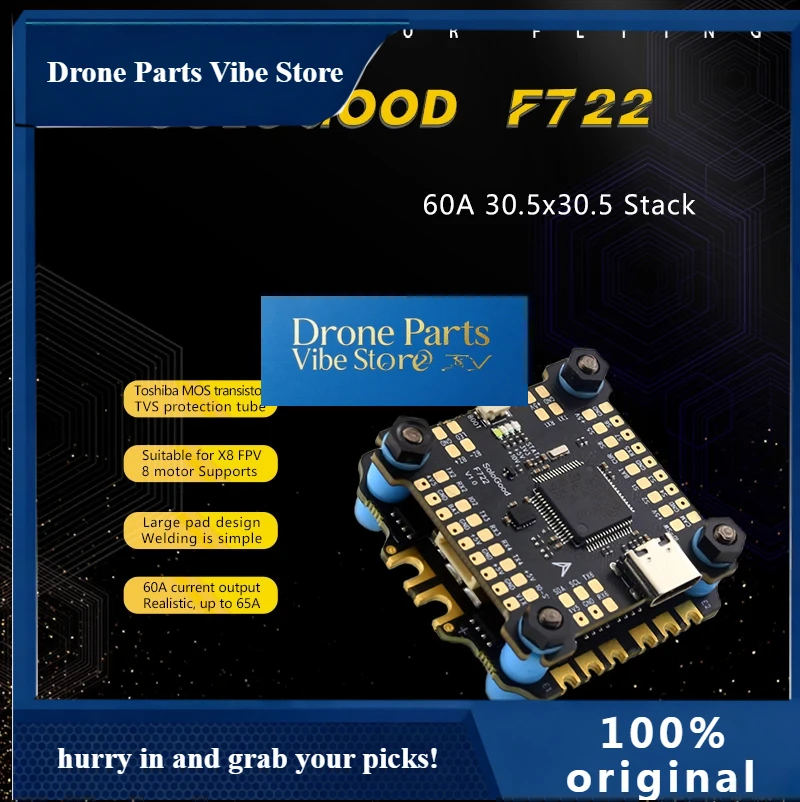 

Drone PartsSoloGood F722 Flight Controller F722 60A Stack F405 55A Stack 8S F722 80A Stack 30.5X30.5mm For FPV DIY Drone Part
