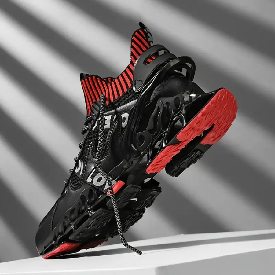 

Men's Blade Type Footwear - Breathable Shock-Absorbing Running Gear with Striped Design for All Seasons