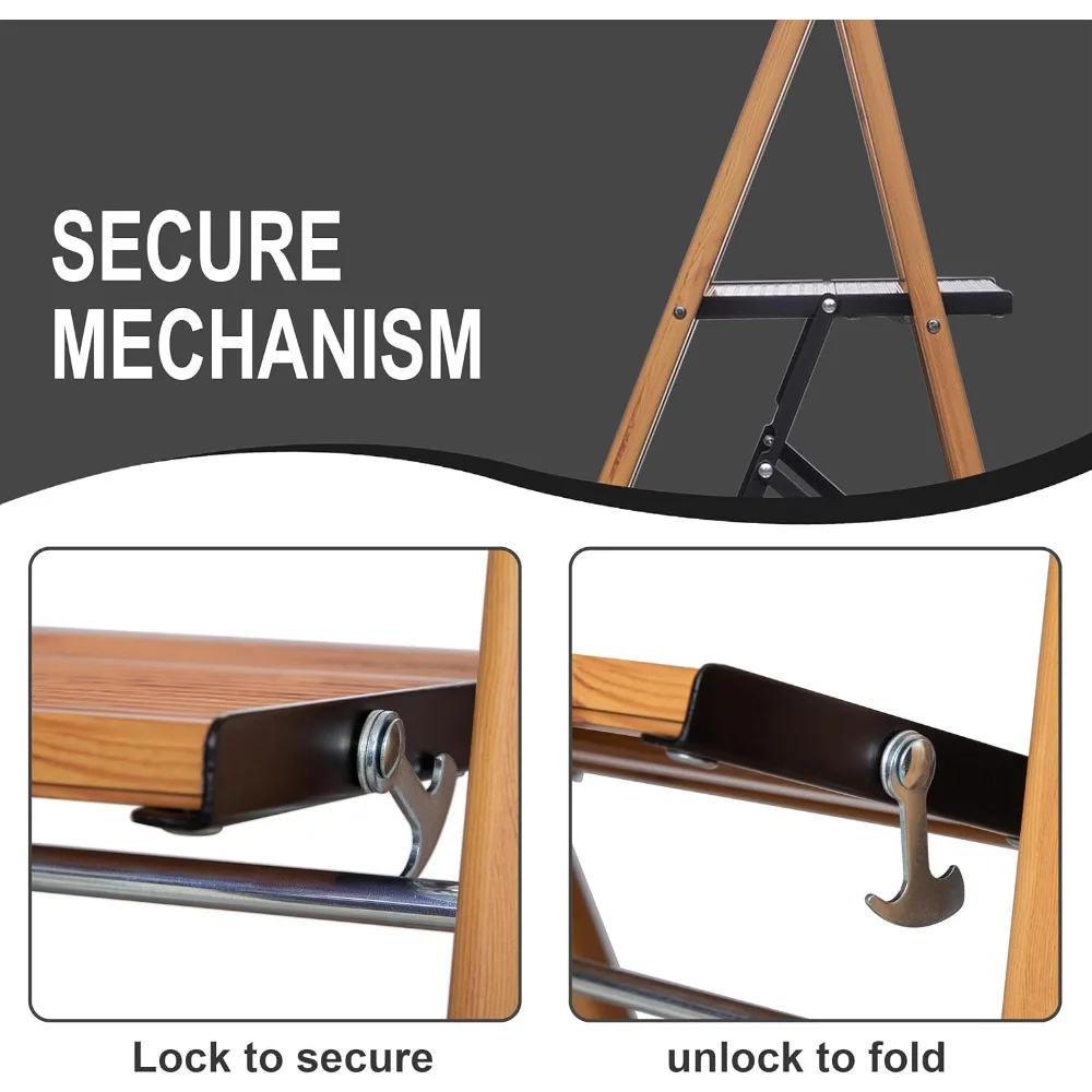 Tangga Lipat Aluminium 4 Langkah dengan Finishing Kayu, Pedal Lebar, Anti-Selip, Portabel, Kokoh untuk Rumah & Dapur Kantor.