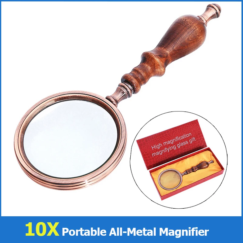 10X Portable All-Metal Magnifier Retro Portable Optical Magnifying Glass Repair Watch Jewelry Loupe Antique Handle Magnifier