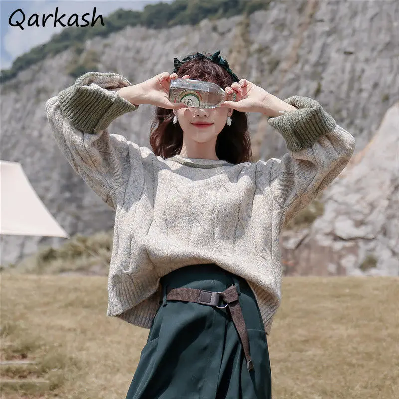 

Pullovers Women Thick Warm Sweater Sweet Girls Simple O-neck Knitwear Ulzzang Vintage Tender Popular Daily Newest Prevalent New