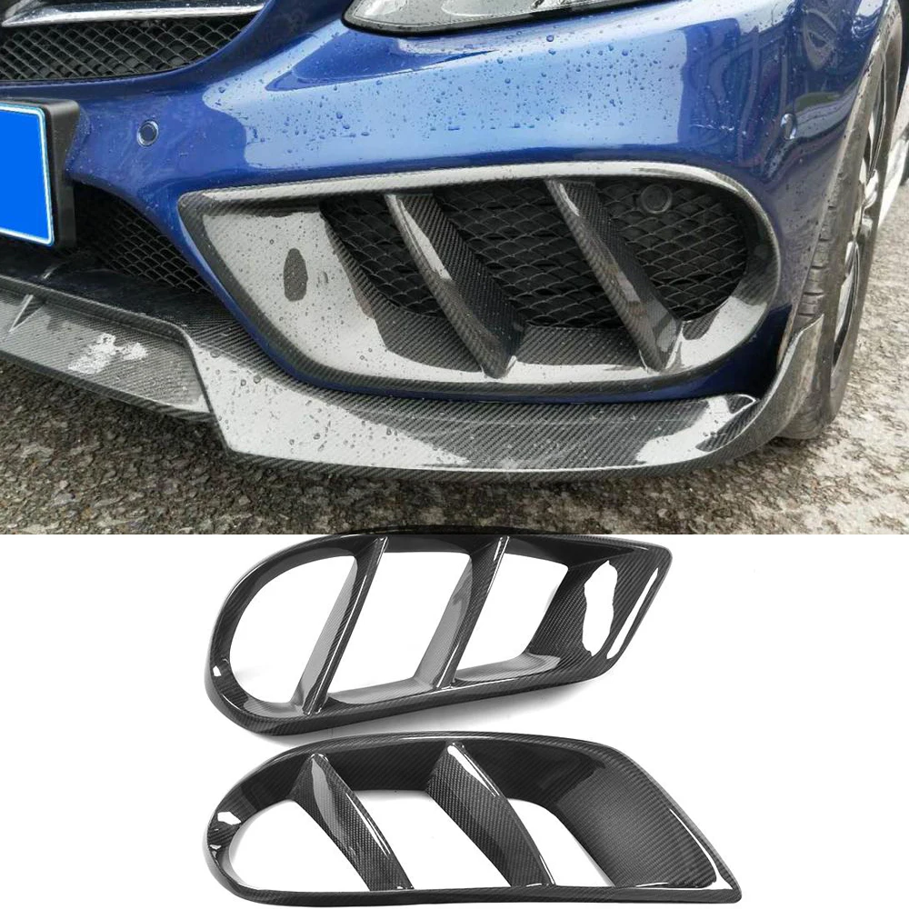 Carbon Fiber / FRP Front Bumper Air Vent Cover Mesh Grill Frame for Mercedes Benz C Class W205 C43 AMG C180 C200 2015 - 2019