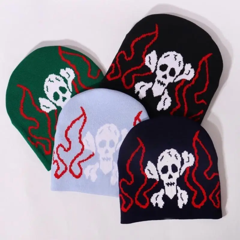 

P9FE Street Dancing Brimless Hat for Adult Fashion 2000s Skull Pattern Caps for Teens Girls Boy Hiphop Hat Winter Head Warmer