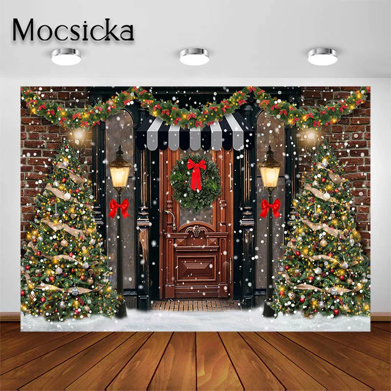 Mocsicka Christmas Photography Background for Portrait Kids Glitter Snow Doorway View Backdrop Photo Studio Decors Props Banners